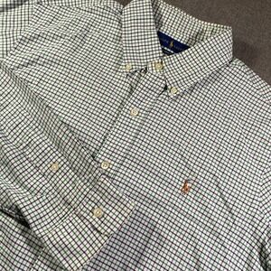 Ralph Lauren Classic Fit Gingham Button Down Shirt Mens Large Green White Plaid